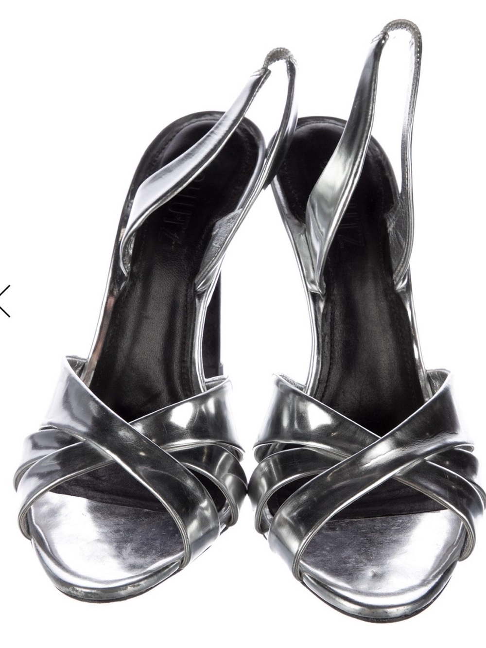 SCHUTZ Silver Metallic Slingback Heels